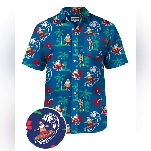 Tipsy Elves Christmas Pool Boy Santa Hawaiian Ugly Christmas Collared Shirt - Picture 7 of 7